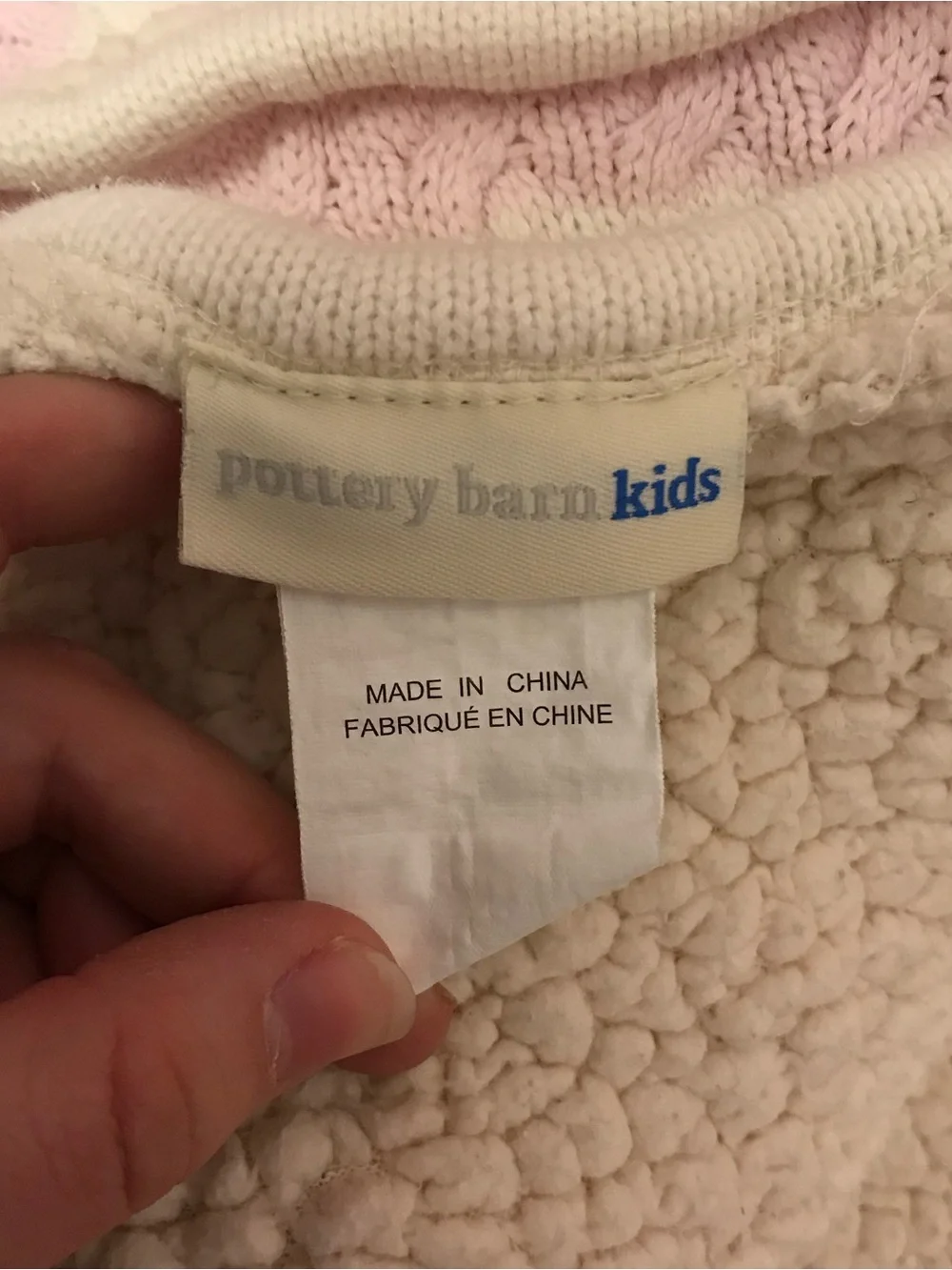 Pottery Barn kids Pink and White Cable Knit Sherpa Baby Blanket